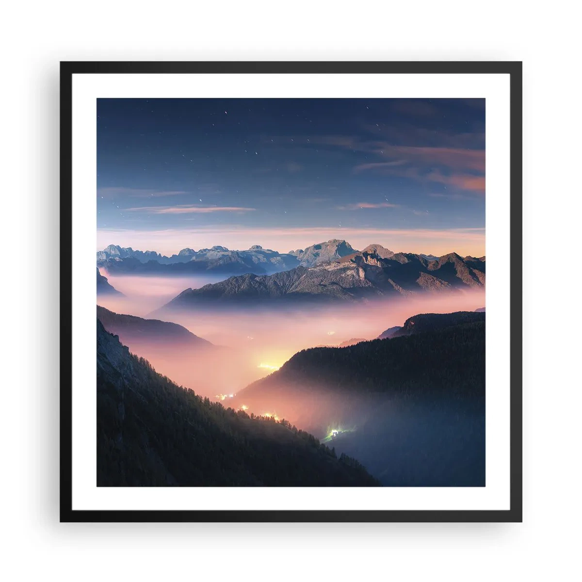 Poster in black frame - Light in the Valleys - 60x60 cm