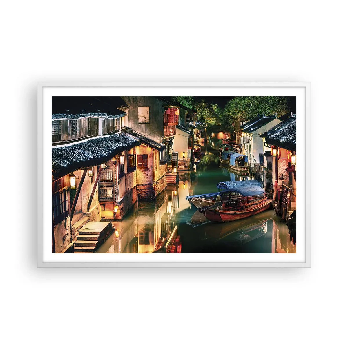 Poster in white frmae - Evening on a Chinese Street - 91x61 cm