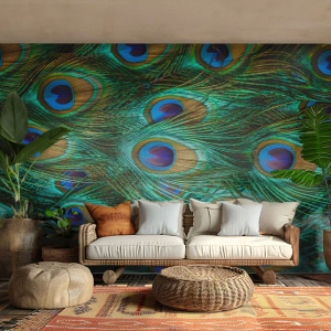 Photo Wallpaper Premium Canvas - Peacock Eyes - Abstraction, Peacock feathers, Bird's feather - 400x280 cm