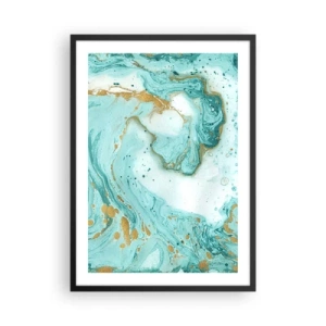 Poster in black frame - Turquoise and gold abstraction in a marble style - 50x70cm - Under the Great Wave of the Edo Period - Modern wall decoration for the living room and bedroom ARTTOR