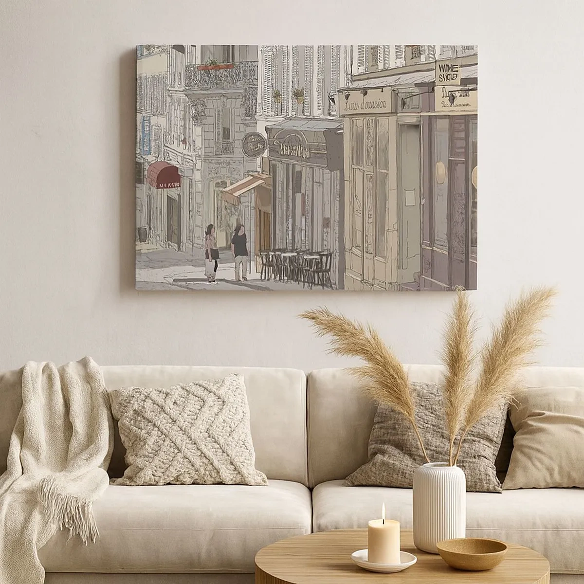 Canvas picture - Illustration of a city street with cafes and shops - 70x50cm - City Joys - Modern wall decoration for the living room and bedroom ARTTOR