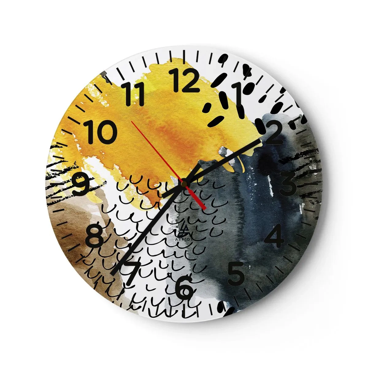 Wall clock - Clock on glass - Meeting of Elements - 40x40 cm