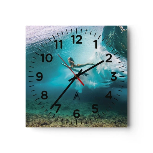 Wall clock - Clock on glass - Undewater World - 40x40 cm