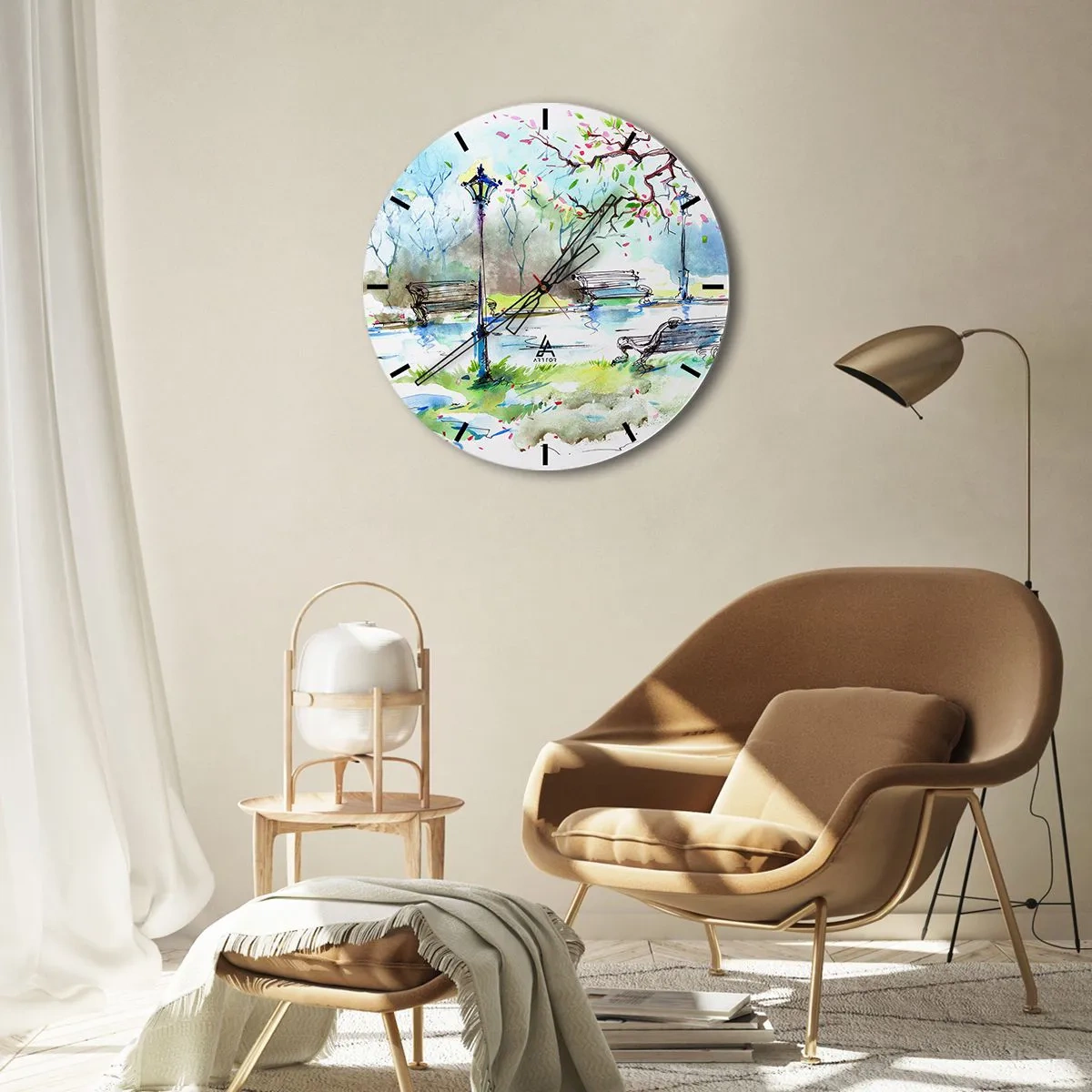 Wall clock - Clock on glass - Charm of Park Silence - 40x40 cm