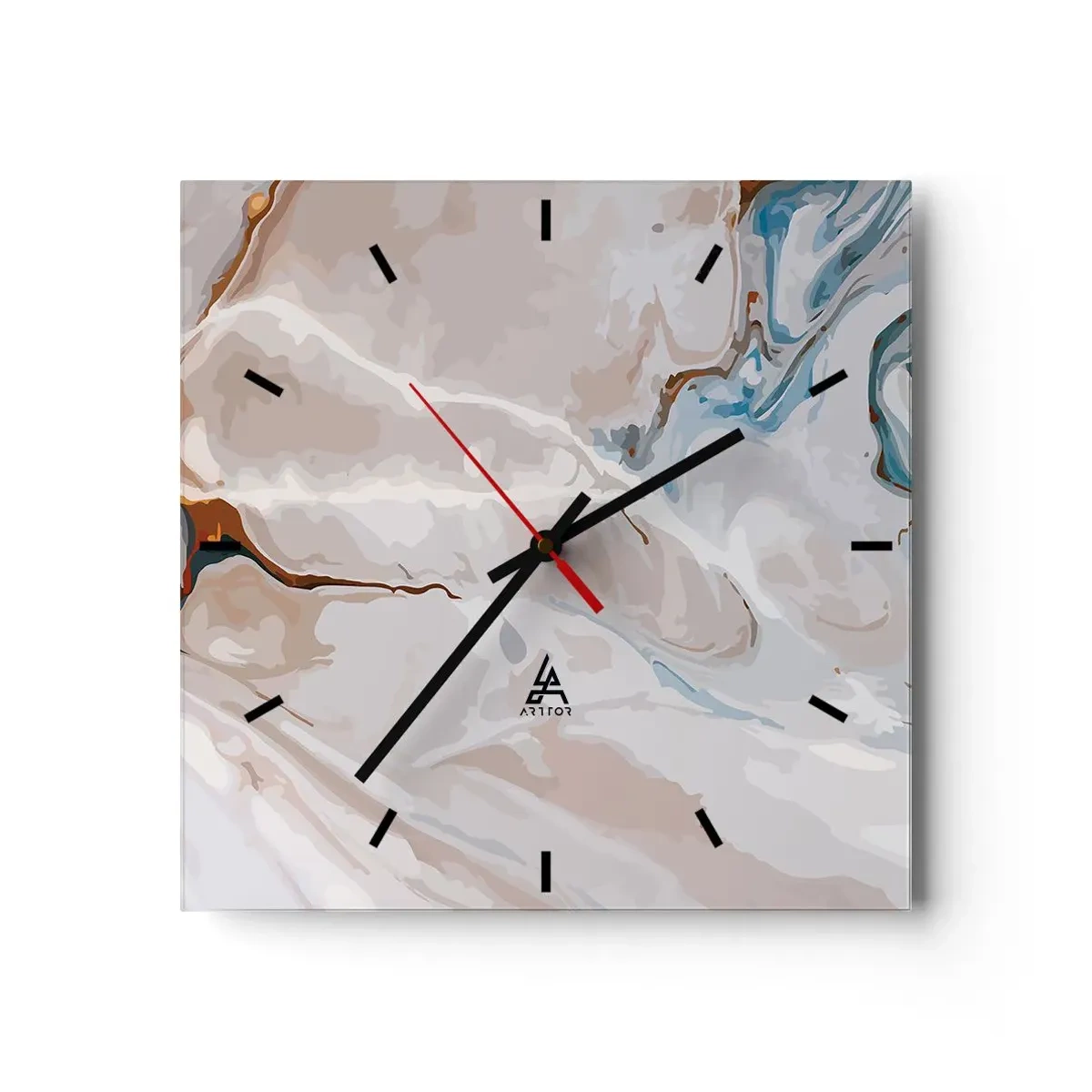 Wall clock - Clock on glass - Blue Meanders under White - 30x30 cm