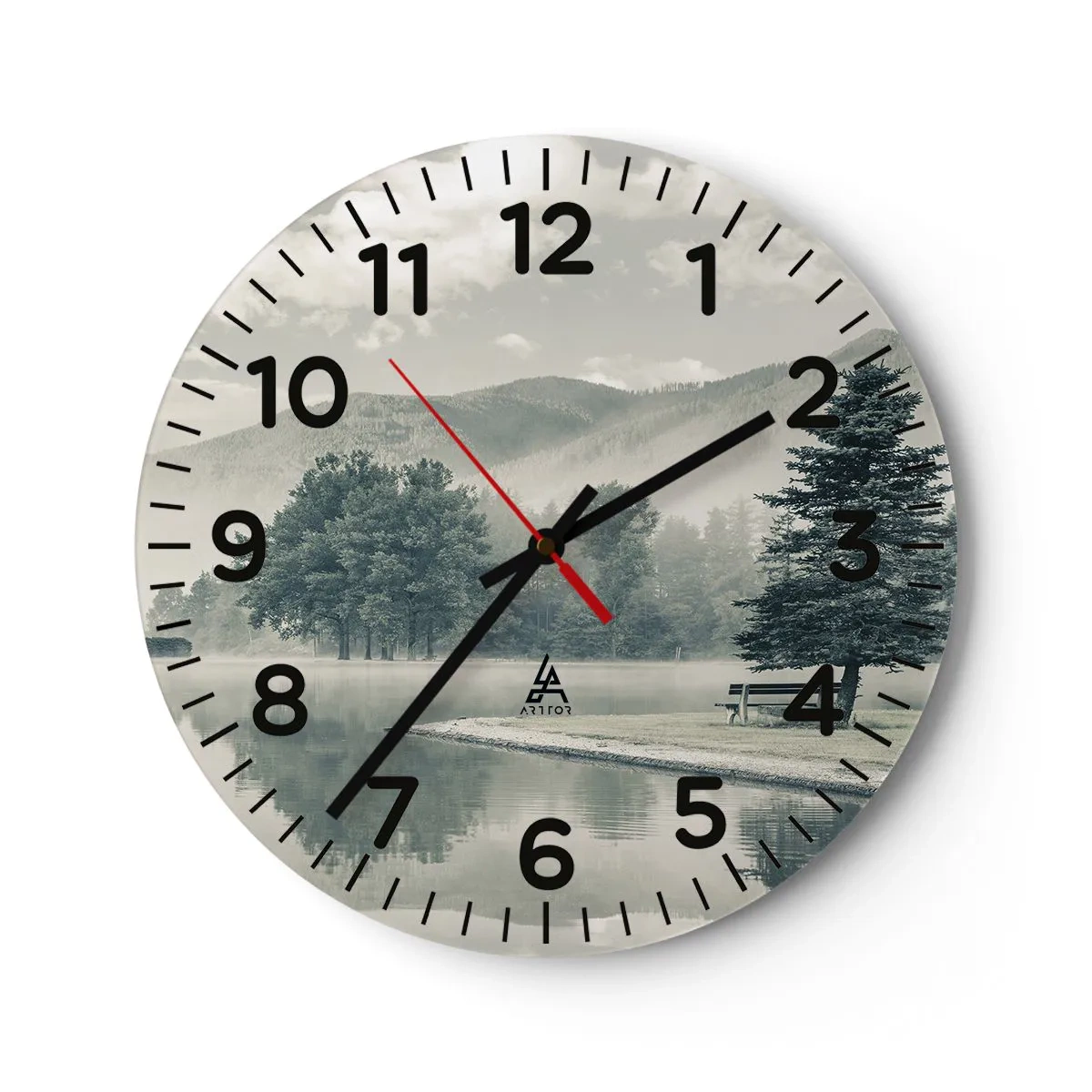 Wall clock - Clock on glass - Lake Is Still Asleep - 30x30 cm