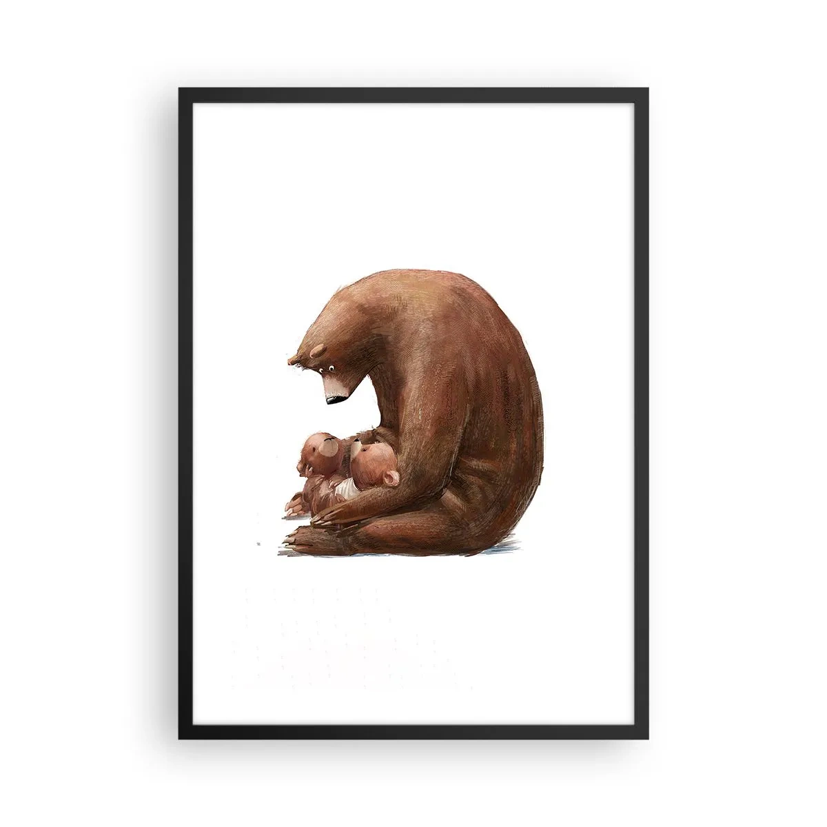 Poster in black frame - Mama bear hugging two little bears in a heartfelt embrace - 50x70cm - Sweet Dreams, Kids - Modern wall decoration for the living room and bedroom ARTTOR