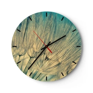 Wall clock - Clock on glass - Delicate dandelion seeds against a blue sky - 30x30cm - Waiting for the Wind - Modern wall decoration for the living room, kitchen, and bedroom ARTTOR