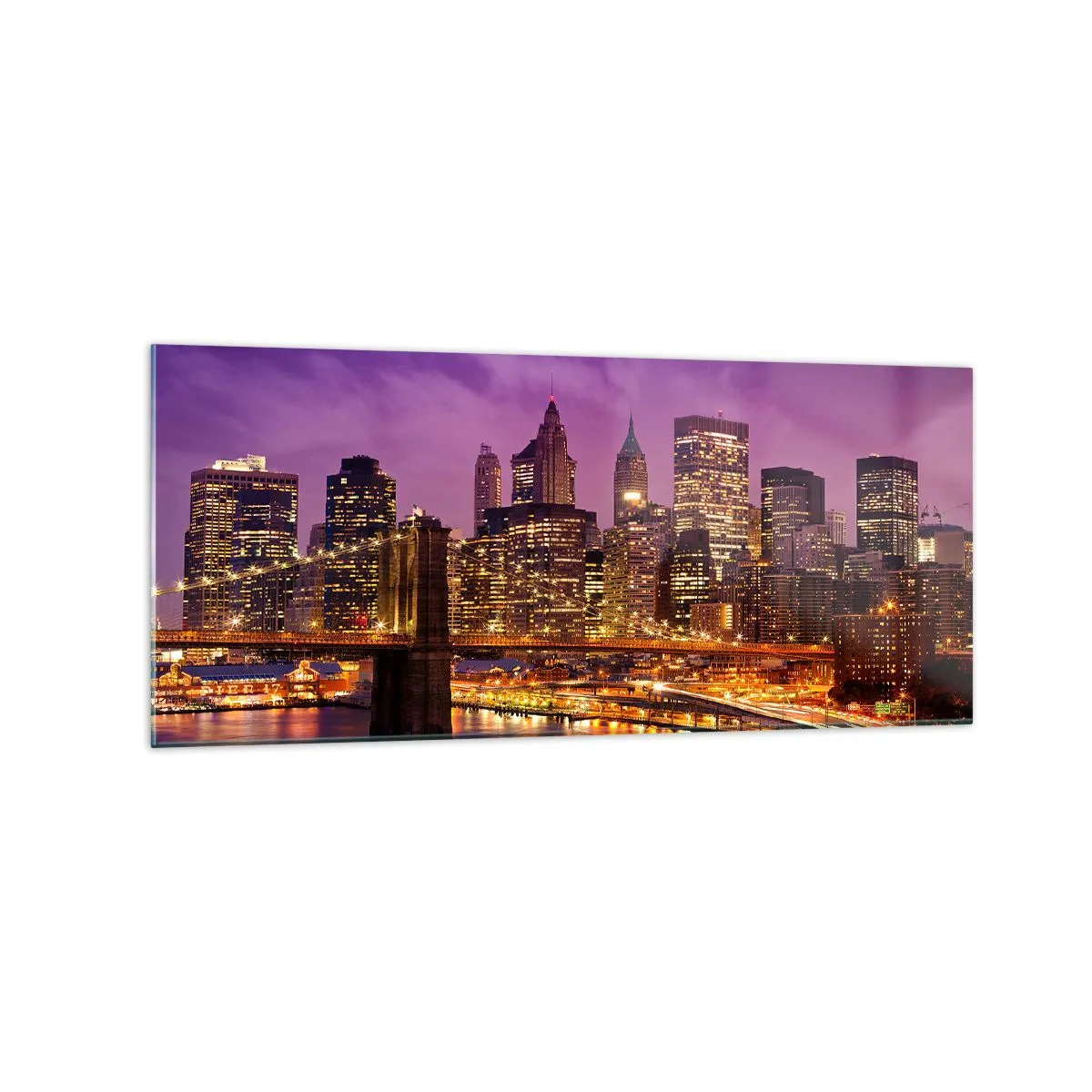 Glass picture - Violet and Gold Manhattan - 120x50 cm