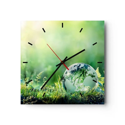 Wall clock - Clock on glass - Green Planet - 40x40 cm