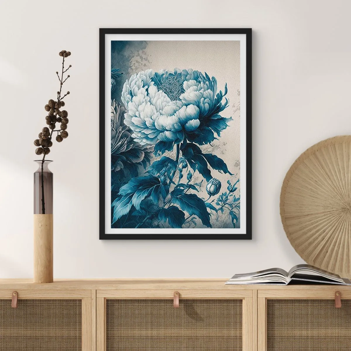 Poster in black frame - Delicate blue flower in vintage style - 50x70cm - Matched Couple - Modern wall decoration for the living room and bedroom ARTTOR