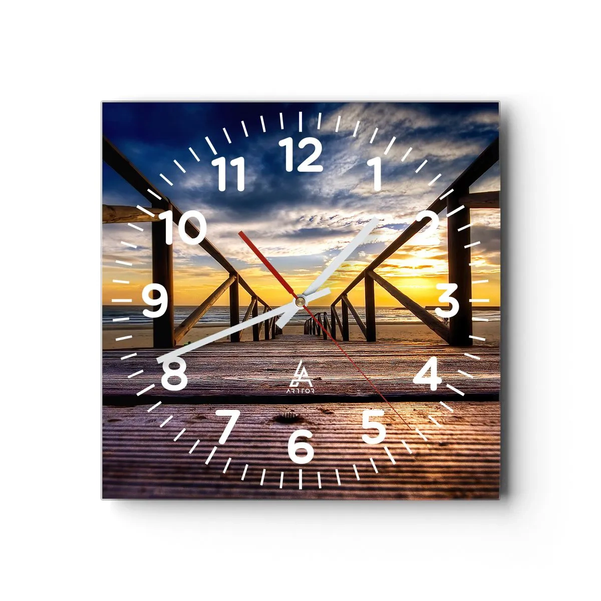 Wall clock - Clock on glass - Straight to a Quiet Beach at Sunset - 30x30 cm