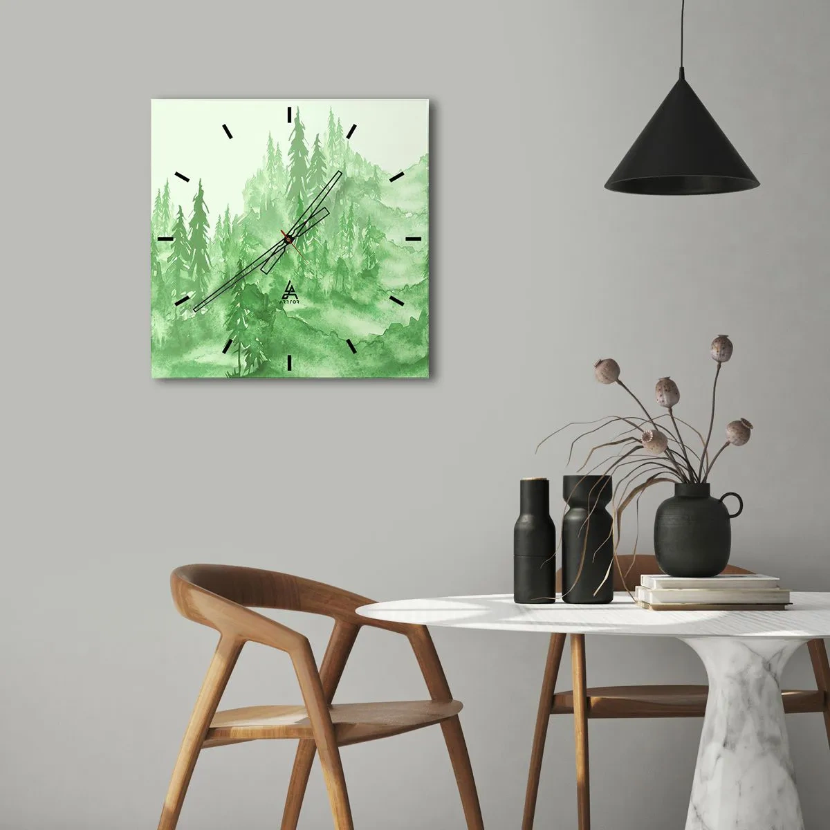 Wall clock - Clock on glass - Behind a Green Fog - 30x30 cm