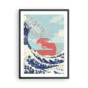 Poster in black frame - Japanese-inspired graphic wave with a red sun - 50x70cm - From Japanese Inspirations - Modern wall decoration for the living room and bedroom ARTTOR