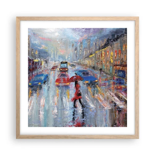 Poster in light oak frame - Rainy Afternoon in a City - 50x50 cm