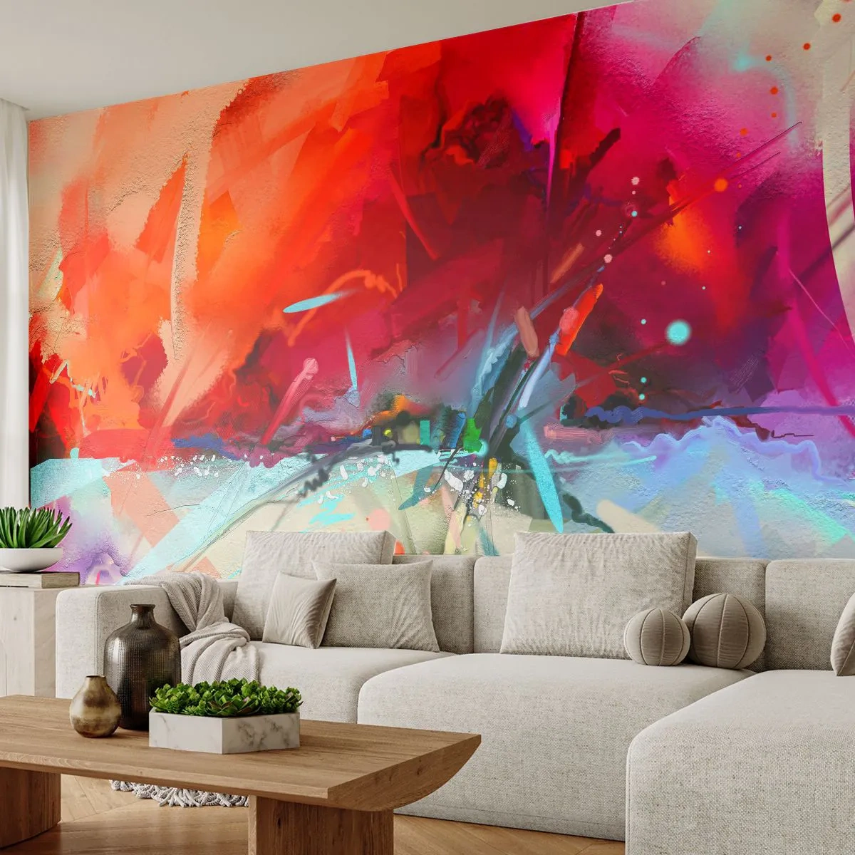 Photo Wallpaper Premium Canvas - Explosion of Lights and Colours - Abstraction, Piece, Acrylic - 350x256 cm