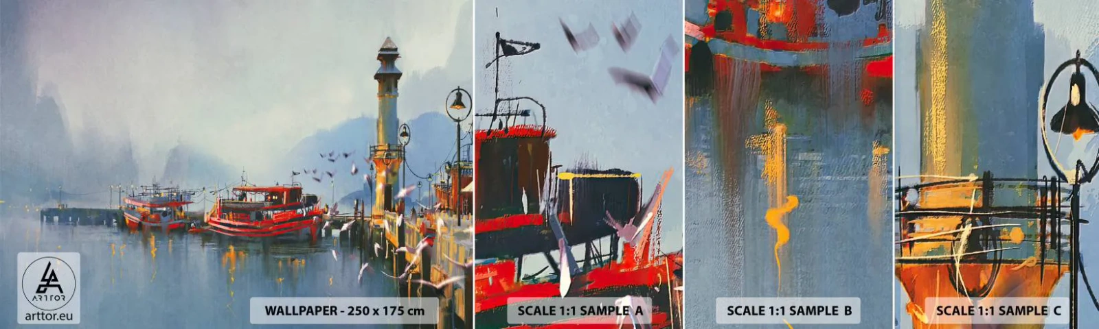 Photo Wallpaper Sample Self-Adhesive Deluxe Sticker - At the End of the World - Landscape, Harbor, Lighthouse - 100x30 cm