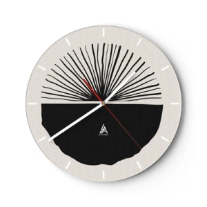 Wall clock - Clock on glass - A black fan motif on a light background in a minimalist style - 30x30cm - Fan of Possibilities - Modern wall decoration for the living room, kitchen, and bedroom ARTTOR