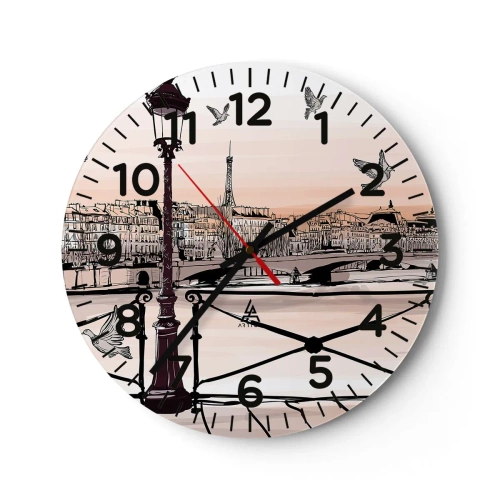 Wall clock - Clock on glass - Over the Roofs of Paris - 40x40 cm