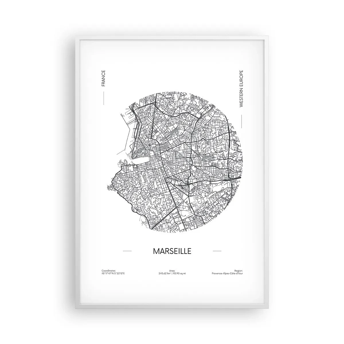 Poster in white frmae - Anatomy of Marseille - 70x100 cm