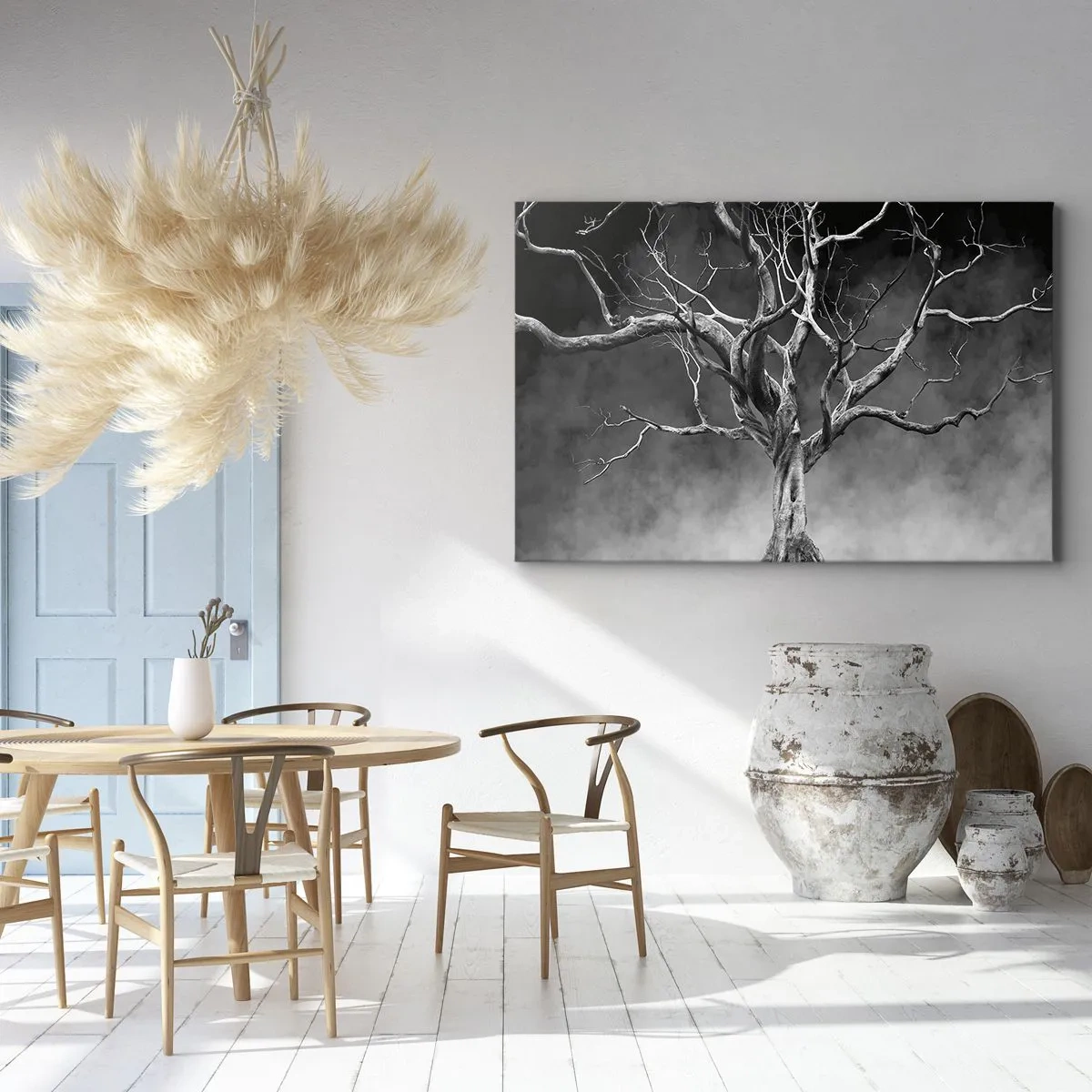 Canvas picture - A dry tree in black and white against the fog - 70x50cm - Primordial and Sacred - Modern wall decoration for the living room and bedroom ARTTOR