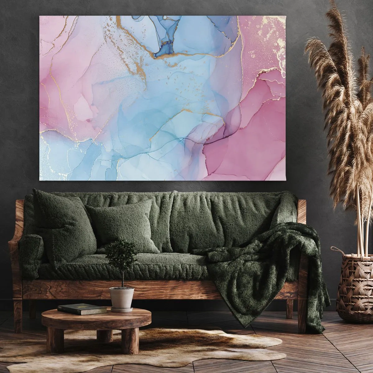 Canvas picture - Abstract pastel patterns with gold accents - 70x50cm - Encounter and Permeation - Modern wall decoration for the living room and bedroom ARTTOR