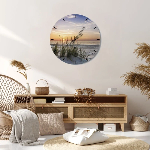 Wall clock - Clock on glass - Beautiful beach landscape at sunset with grasses in the background - 30x30cm - Look, Think, Feel - Modern wall decoration for the living room, kitchen, and bedroom ARTTOR