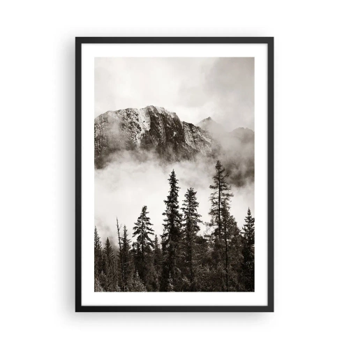 Poster in black frame - Mountain landscape with trees and fog - 50x70cm - Granite Ruler - Modern wall decoration for the living room and bedroom ARTTOR