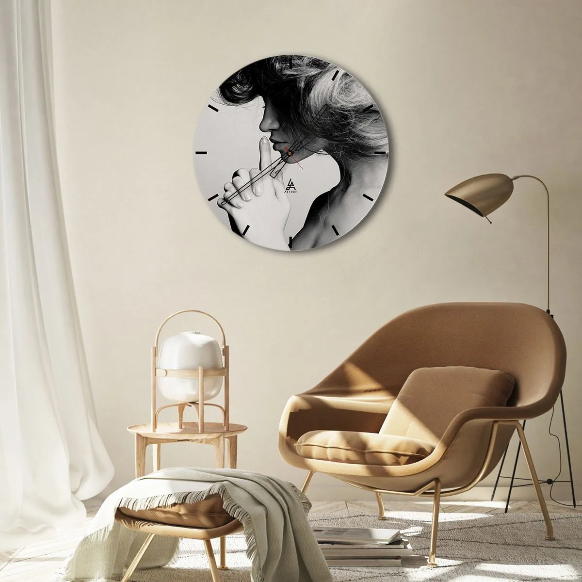 Wall clock - Clock on glass - Listening to Herself - 30x30 cm