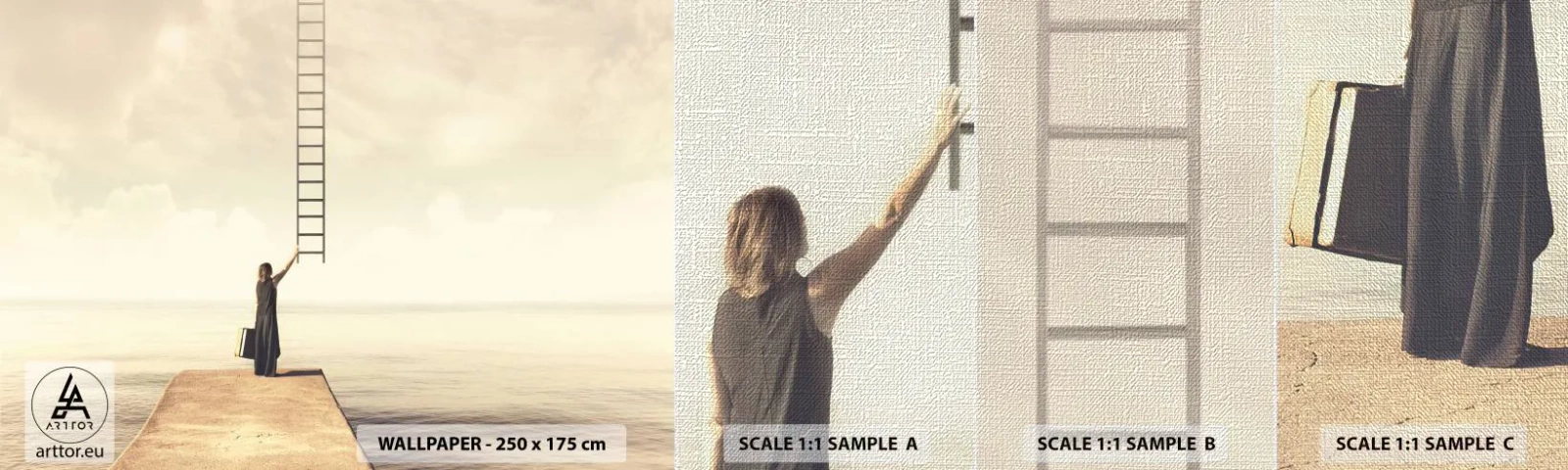 Photo Wallpaper Sample Premium Canvas - Magical Trip - Abstraction, Woman, Ladder - 100x30 cm