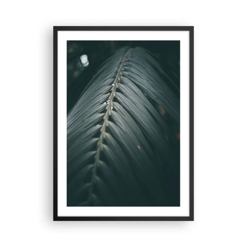 Poster in black frame - A palm leaf in a dark tone with soft lighting - 50x70cm - Precision of Nature - Modern wall decoration for the living room and bedroom ARTTOR
