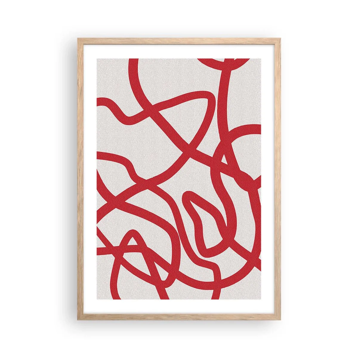 Poster in light oak frame - Red on White - 50x70 cm