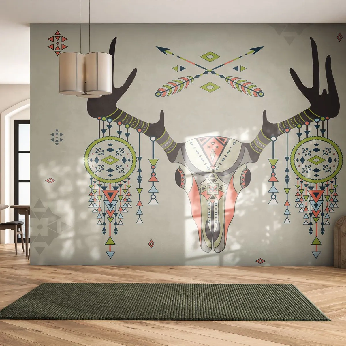 Self-Adhesive Photo Wallpaper Deluxe Sticker - Trophy of an Indian Hunter - Abstraction, Deer, Boho - 500x350 cm