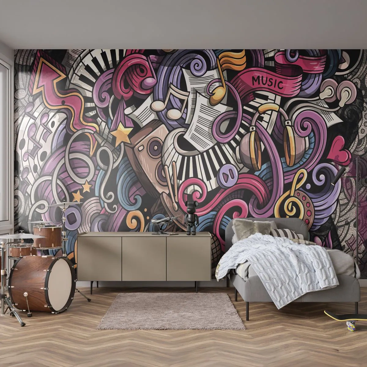 Custom Self-Adhesive Wallpaper Deluxe Sticker - Complicated Melody - Music, Mural, Graffiti