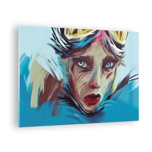 Glass picture - Portrait of a woman with goggles and blue brushstrokes - 70x50cm - Road Mistress - Modern wall decoration for the living room and bedroom ARTTOR