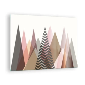 Glass picture - Geometric pastel mountains with a central pattern - 70x50cm - View of the Piramide - Modern wall decoration for the living room and bedroom ARTTOR