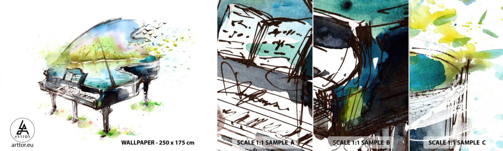 Photo Wallpaper Sample Standard Eco - Enchanted in Music - Piano, Abstraction, Music - 100x30 cm