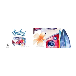 Photo Wallpaper Sample Self-Adhesive Deluxe Sticker - Surfer's Van - Vintage bus, Travels, Surfboard - 100x30 cm