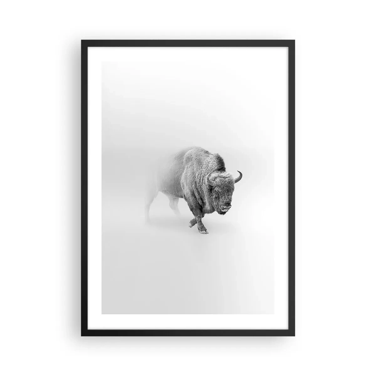 Poster in black frame - A minimalist take on the bison - 50x70cm - King of the Prairie - Modern wall decoration for the living room and bedroom ARTTOR
