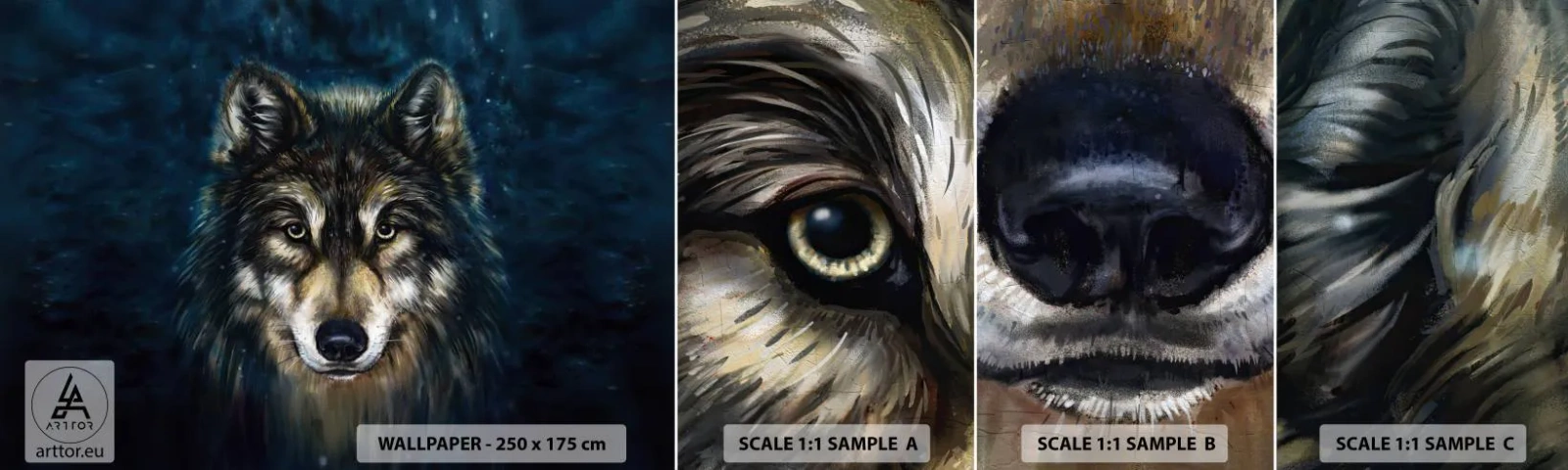 Photo Wallpaper Sample Standard Eco - Alpha? And Omega - Wolf, Animals, Painting - 100x30 cm