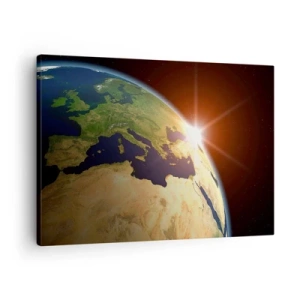 Canvas picture - View of Earth from space with sun rays on the horizon - 70x50cm - Sunrise  - Modern wall decoration for the living room and bedroom ARTTOR