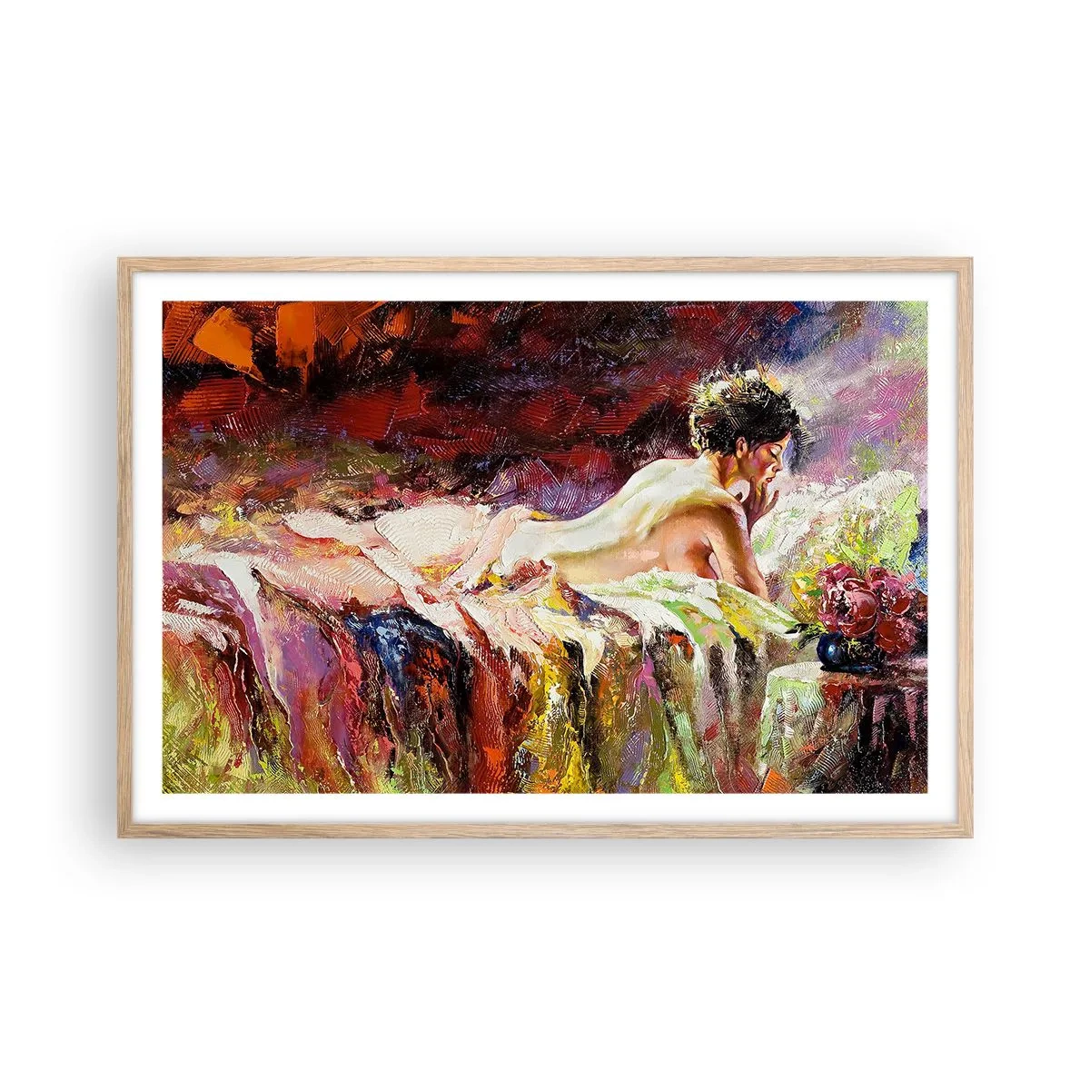 Poster in light oak frame - Thoughtful Venus - 91x61 cm