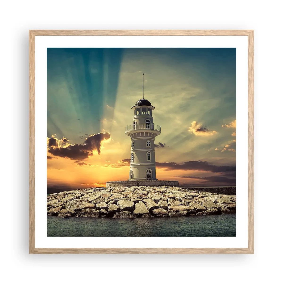 Poster in light oak frame - Light, Hope, Beauty - 60x60 cm