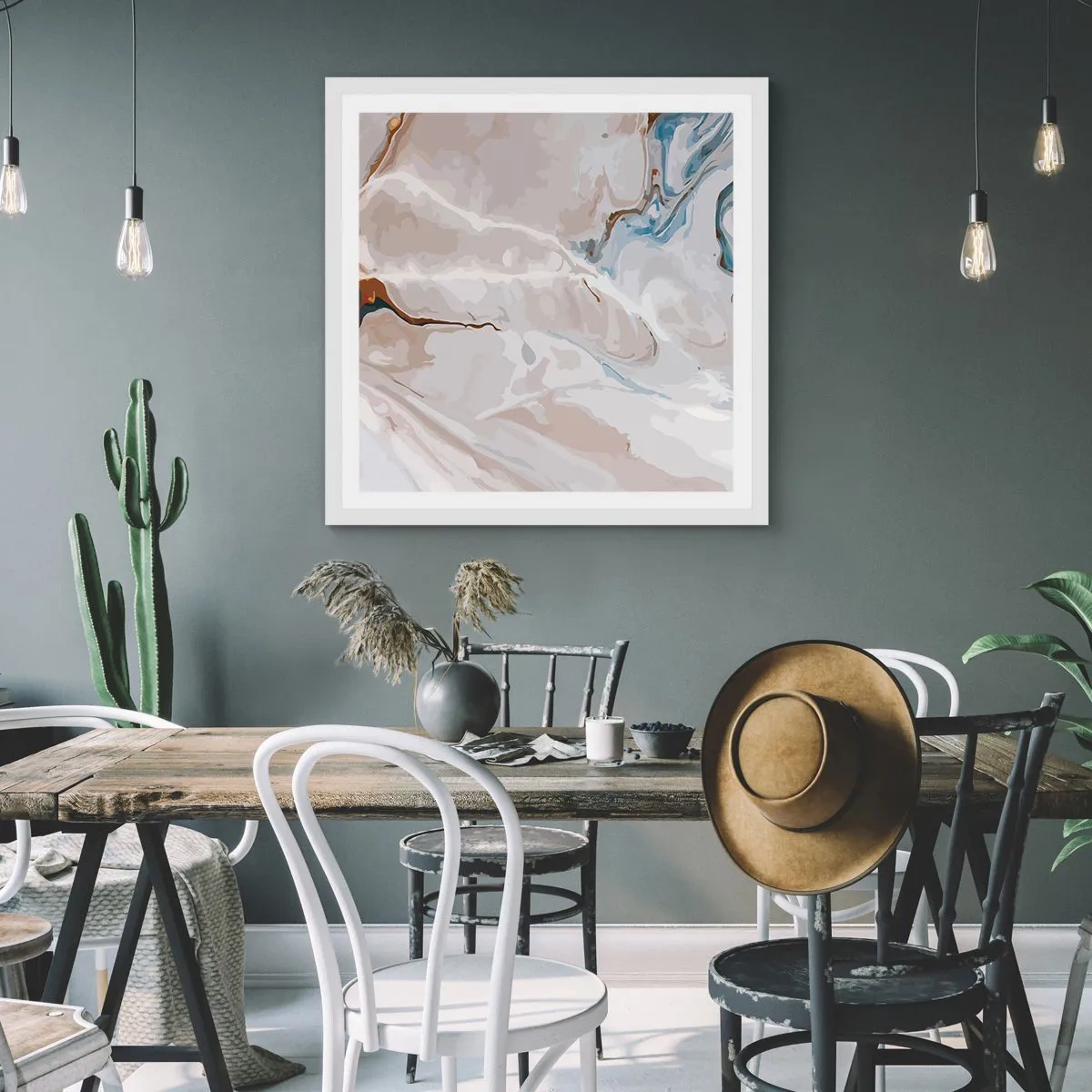 Poster in white frmae - Blue Meanders under White - 60x60 cm