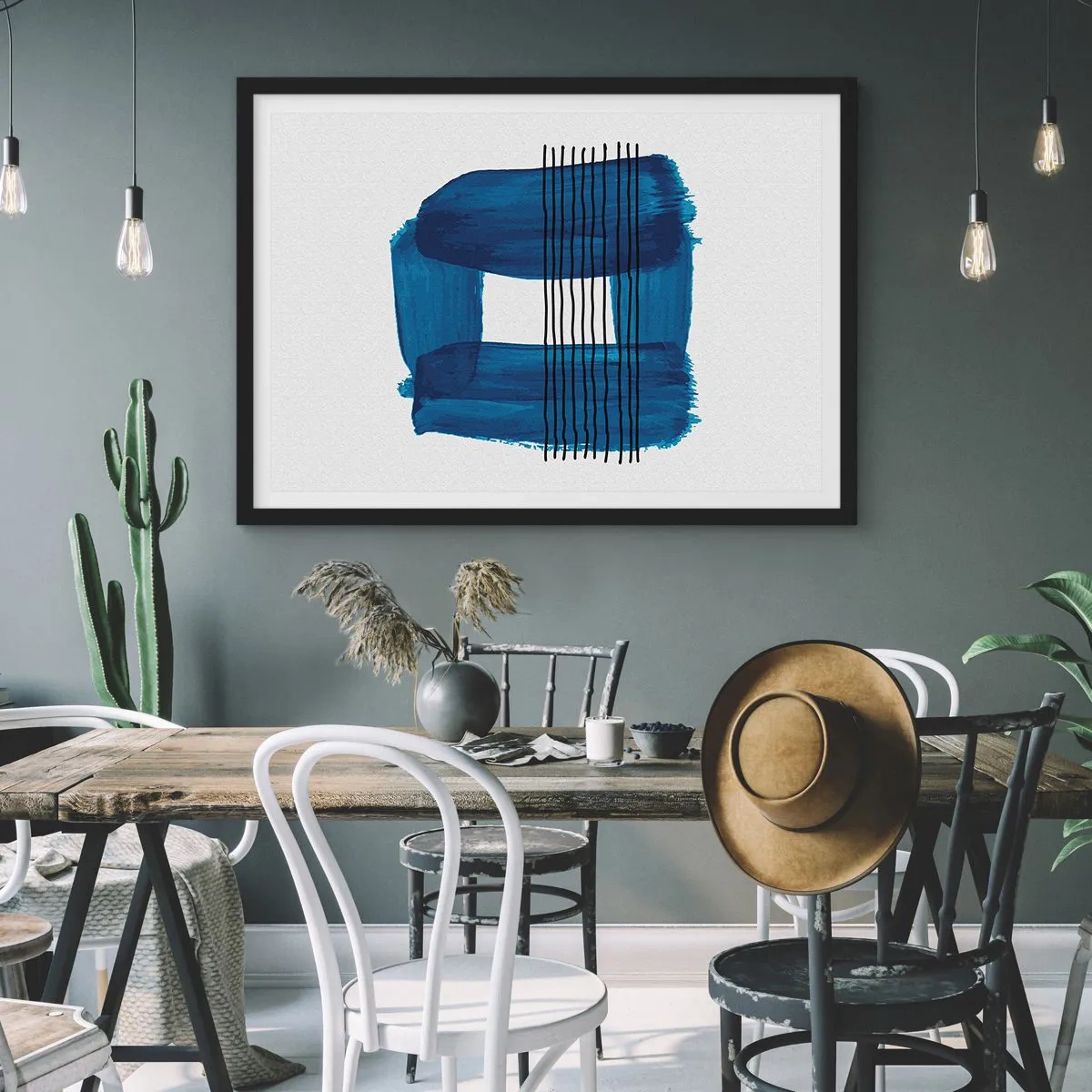 Poster in black frame - Blue and Black Composition - 70x50 cm