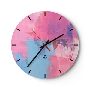 Wall clock - Clock on glass - An abstract painterly composition in shades of pink and blue. - 30x30cm - Pink, Blue and a Pinch of Light - Modern wall decoration for the living room, kitchen, and bedroom ARTTOR