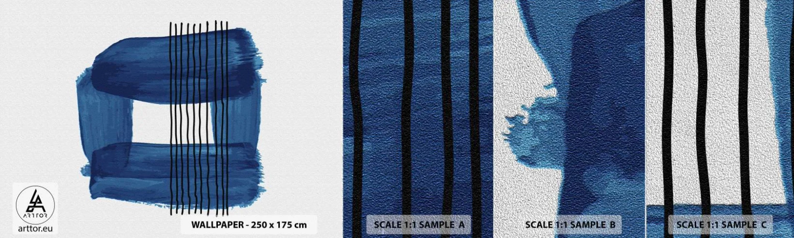Photo Wallpaper Sample Premium Sand - Blue and Black Composition - Abstraction, Piece, Modern Art - 100x30 cm