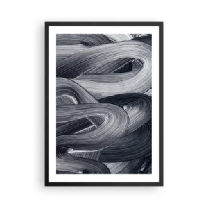 Poster in black frame - Abstract black and white lines in a harmonious weave - 50x70cm - Fluidity of Reality - Modern wall decoration for the living room and bedroom ARTTOR