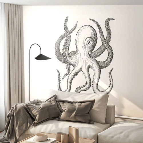 Custom Self-Adhesive Wallpaper Deluxe Sticker - Dancing with the Waves - Octopus, Drawing, Seaside