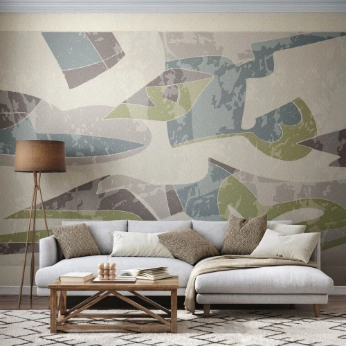 Photo Wallpaper Premium Sand - Composition with Window Pane - Shapes, Abstraction, Pastel - 300x210 cm